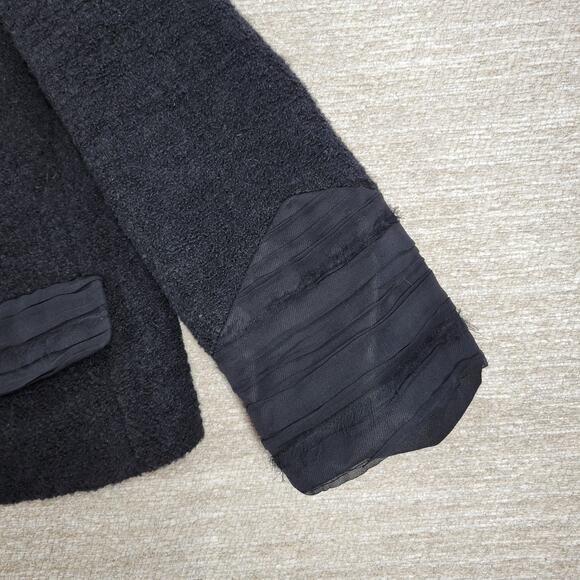 Alice + Olivia Boucle Wool Jacket Womens M Black Silk Crepe Trim Cropped Buttons - Picture 7 of 16